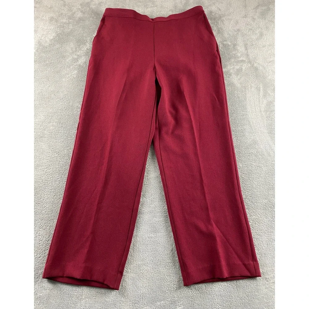 Alfred Dunner Burgundy Straight Leg Dress Pants Womens 12 Pull On Stretch Maroon